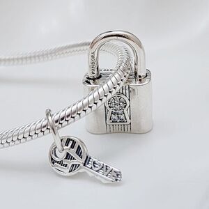 Pandora Padlock and Key Dangle Charm with pouch